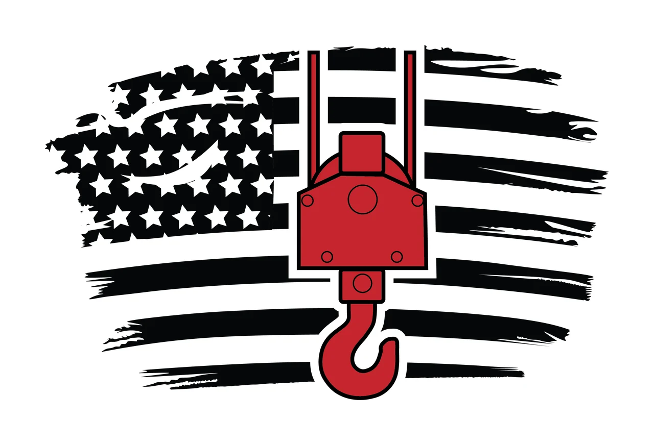 Crane Flag Background With Hook overlaying stars stripes silhouette