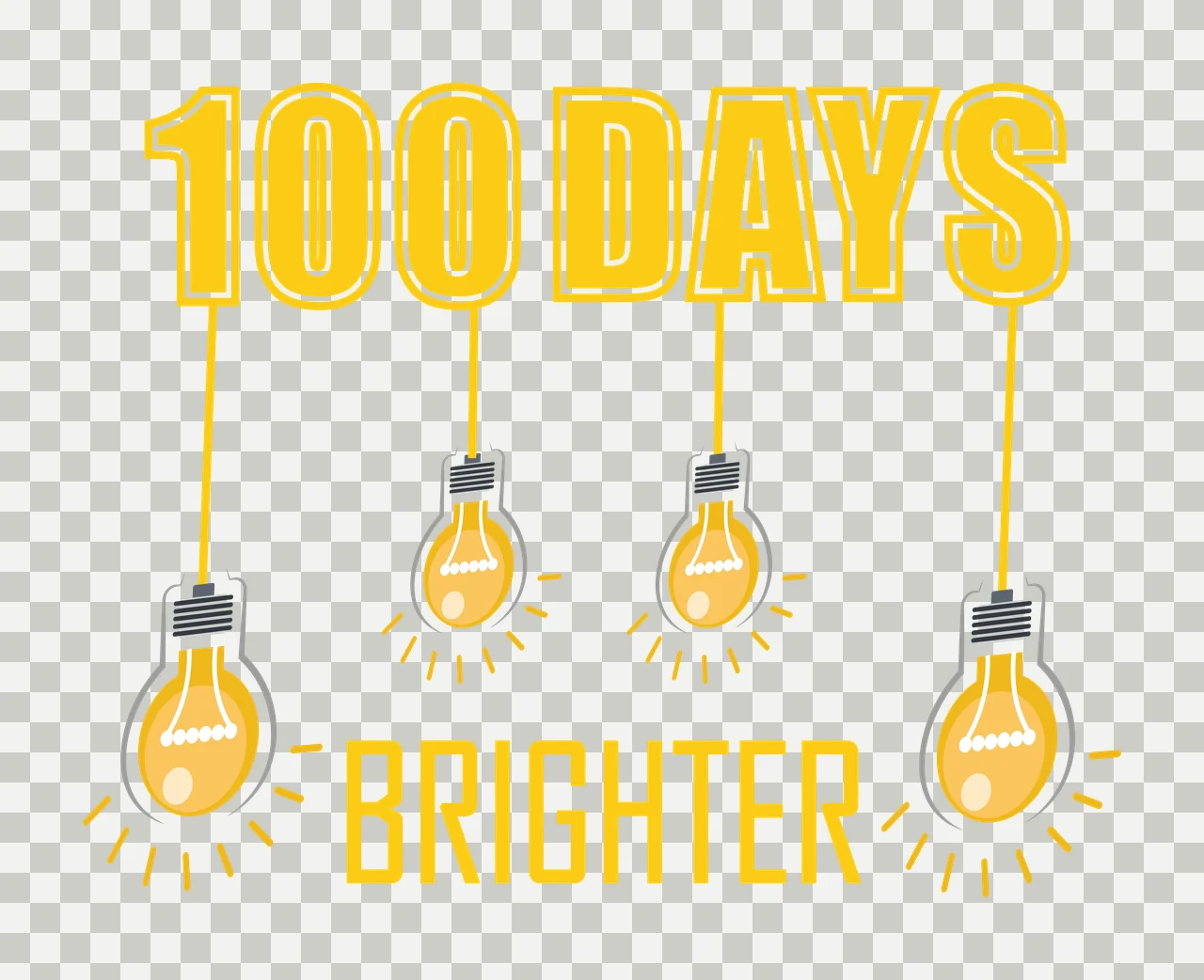 100 Days Brighter Lightbulb Typography lightbulbs hanging light rays transparency and detail preview thumbnail