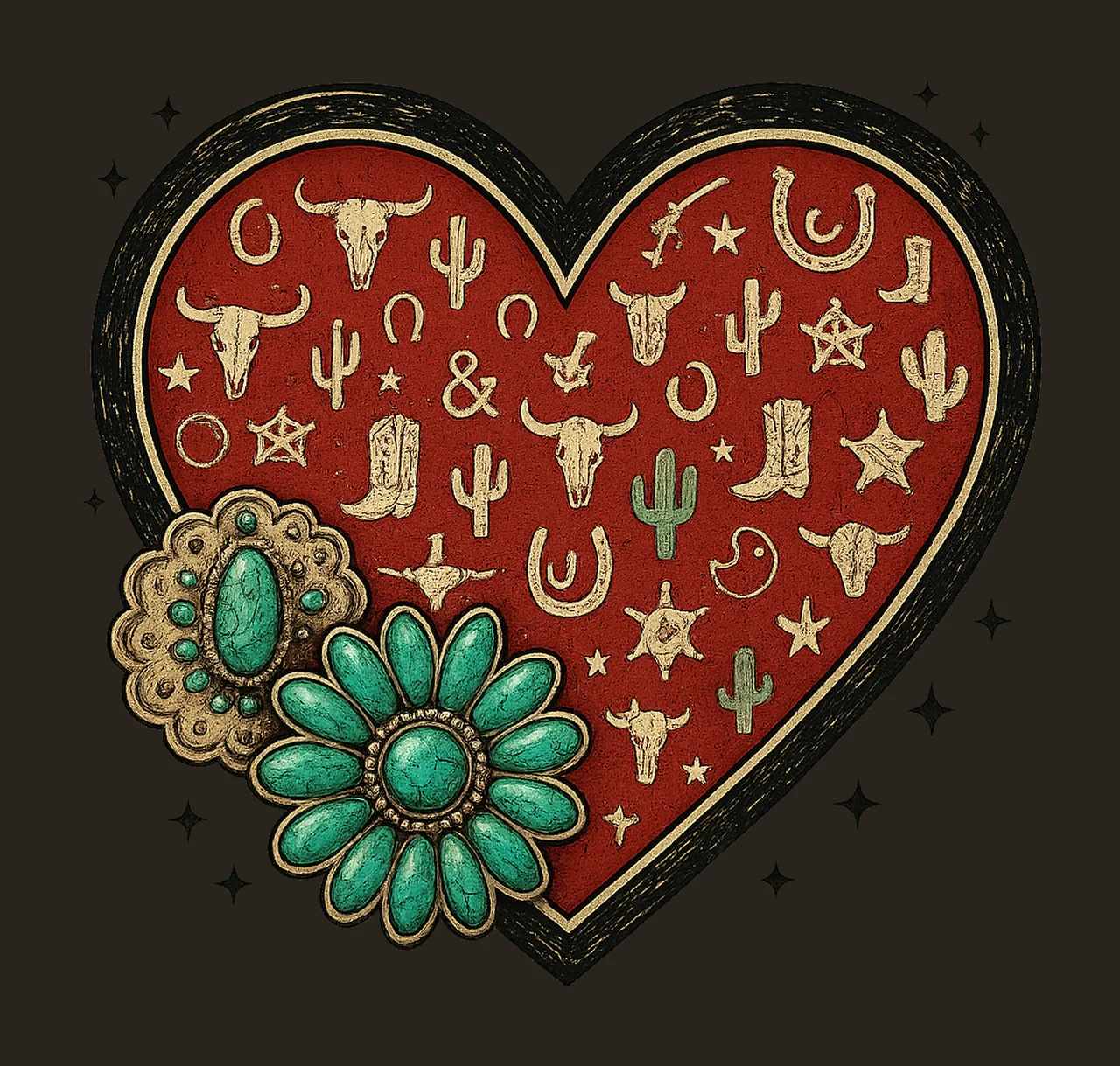 Western Valentine Design Cattle Brand Heart Sublimation Art contrast preview thumbnail