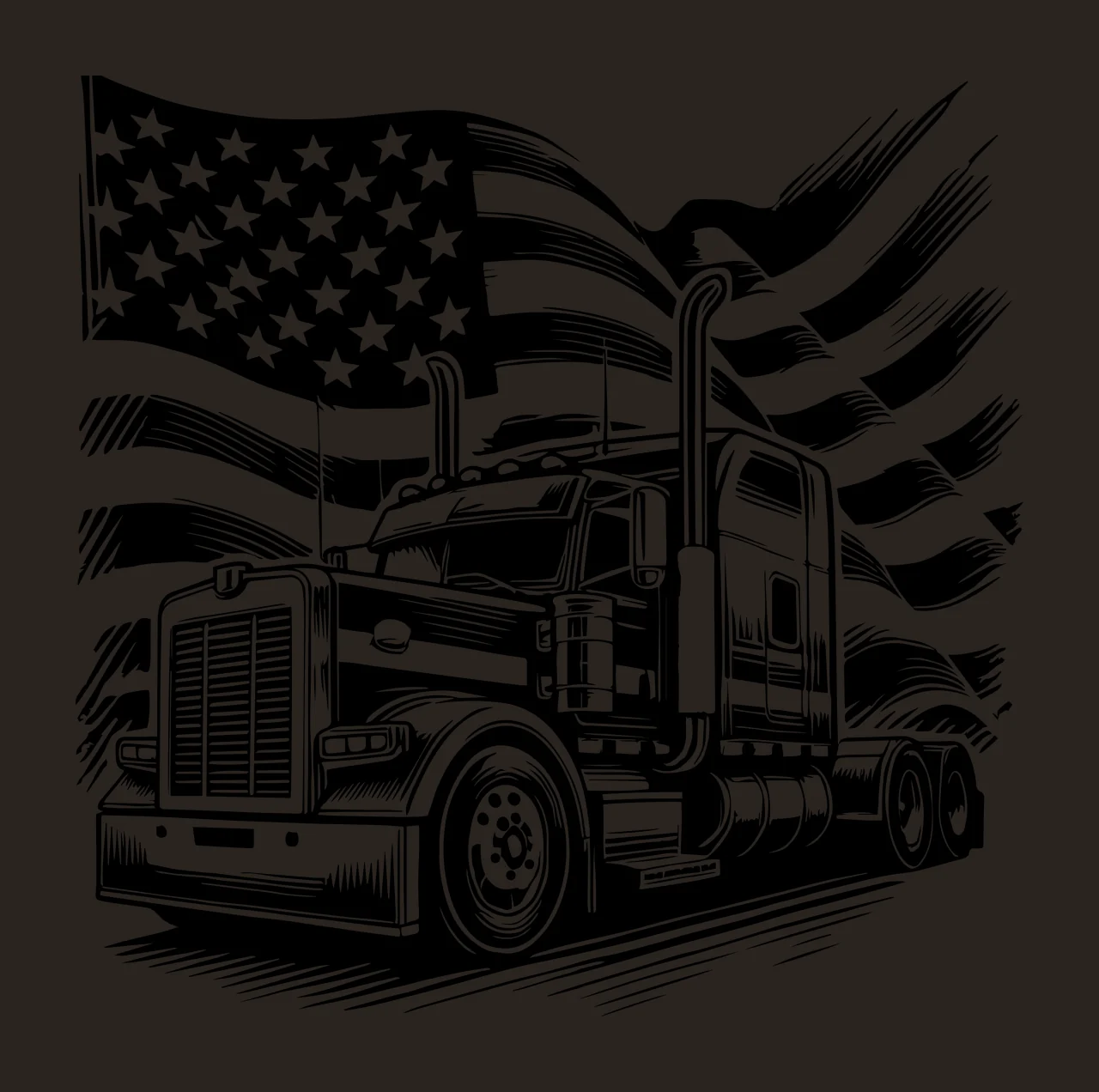Truck Flag Silhouette With American black white vehicle transportation contrast preview thumbnail