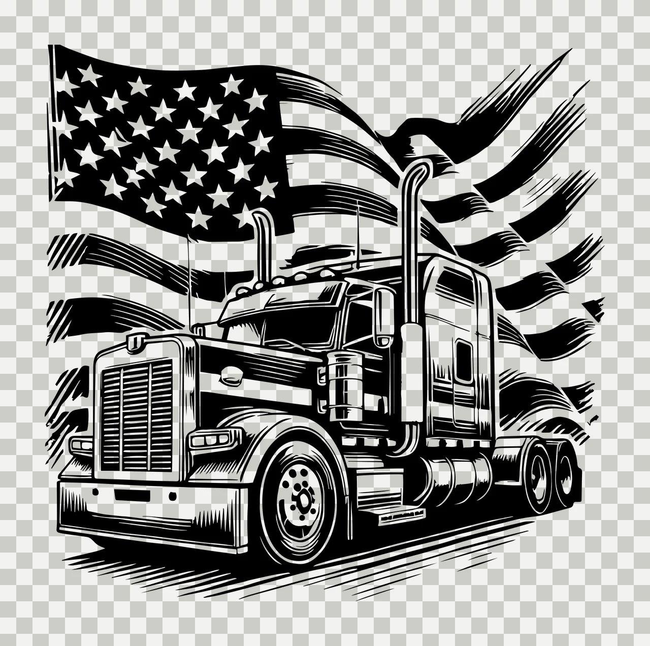 Truck Flag Silhouette With American black white vehicle transportation transparency and detail preview thumbnail