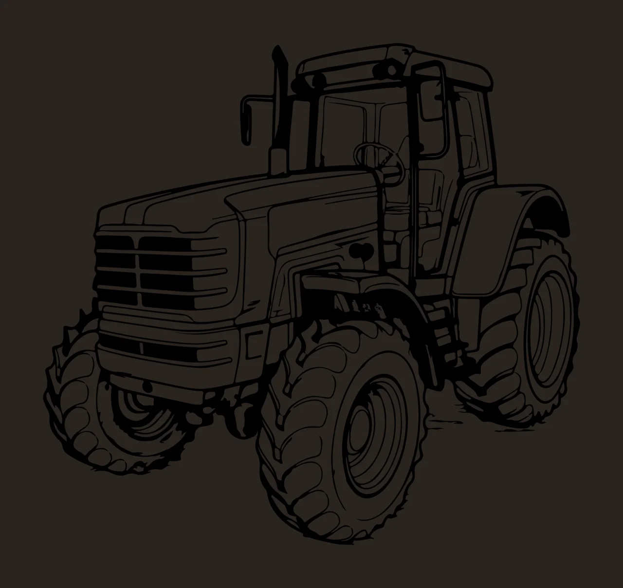 Farm Tractor Black And White Line Art stationary wheels cabin contrast preview thumbnail