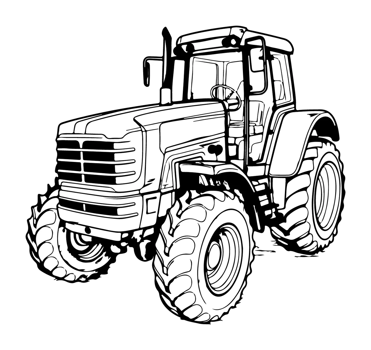 Farm Tractor Black And White Line Art stationary wheels cabin
