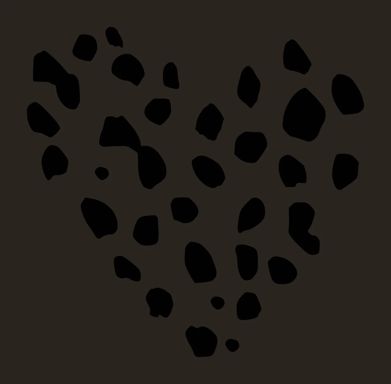 Silhouette Design of Heart-shaped spot pattern with black spots and white background contrast preview thumbnail