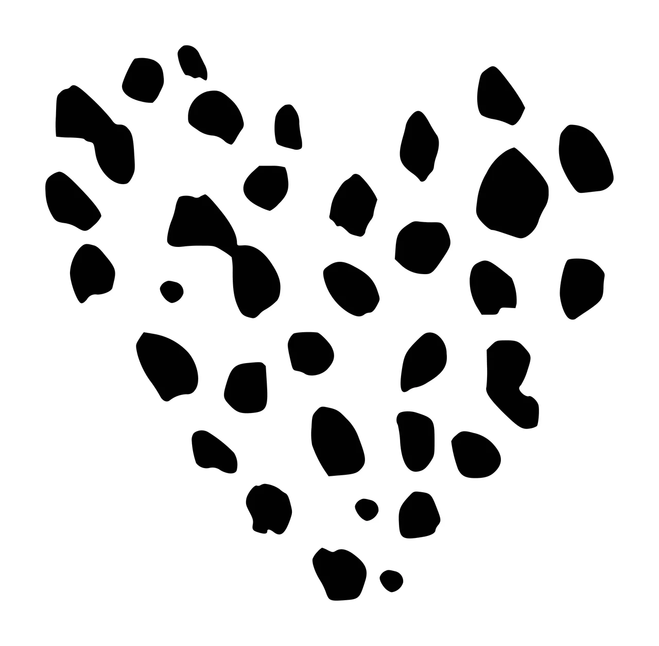 Silhouette Design of Heart-shaped spot pattern with black spots and white background