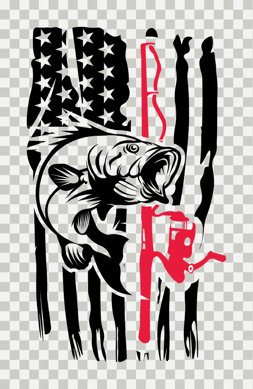 Fishing American Flag Bass Graphic fish jumping rod reel striped transparency and detail preview thumbnail
