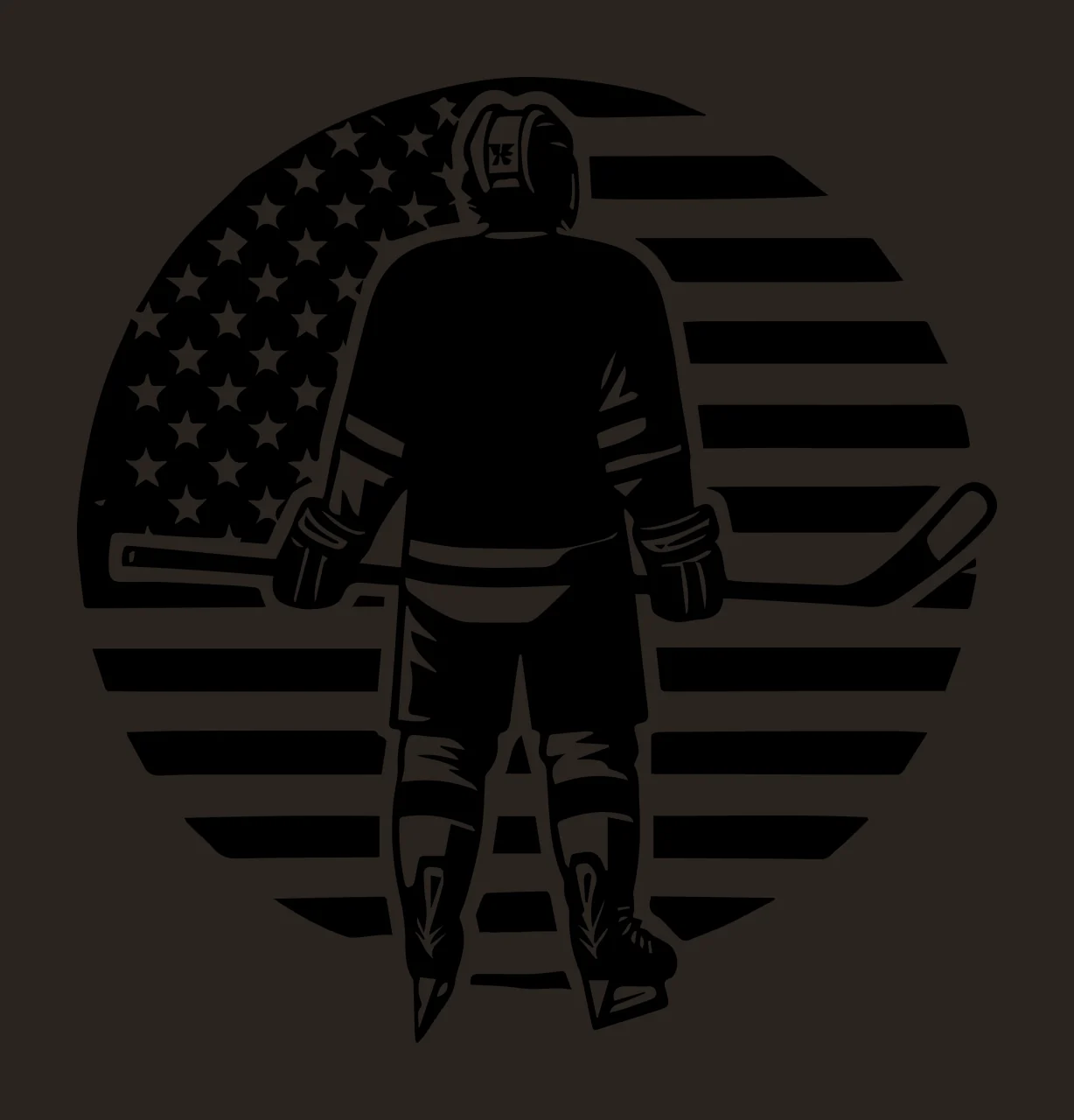 Hockey Player Silhouette With Circle Flag standing stick skates contrast preview thumbnail