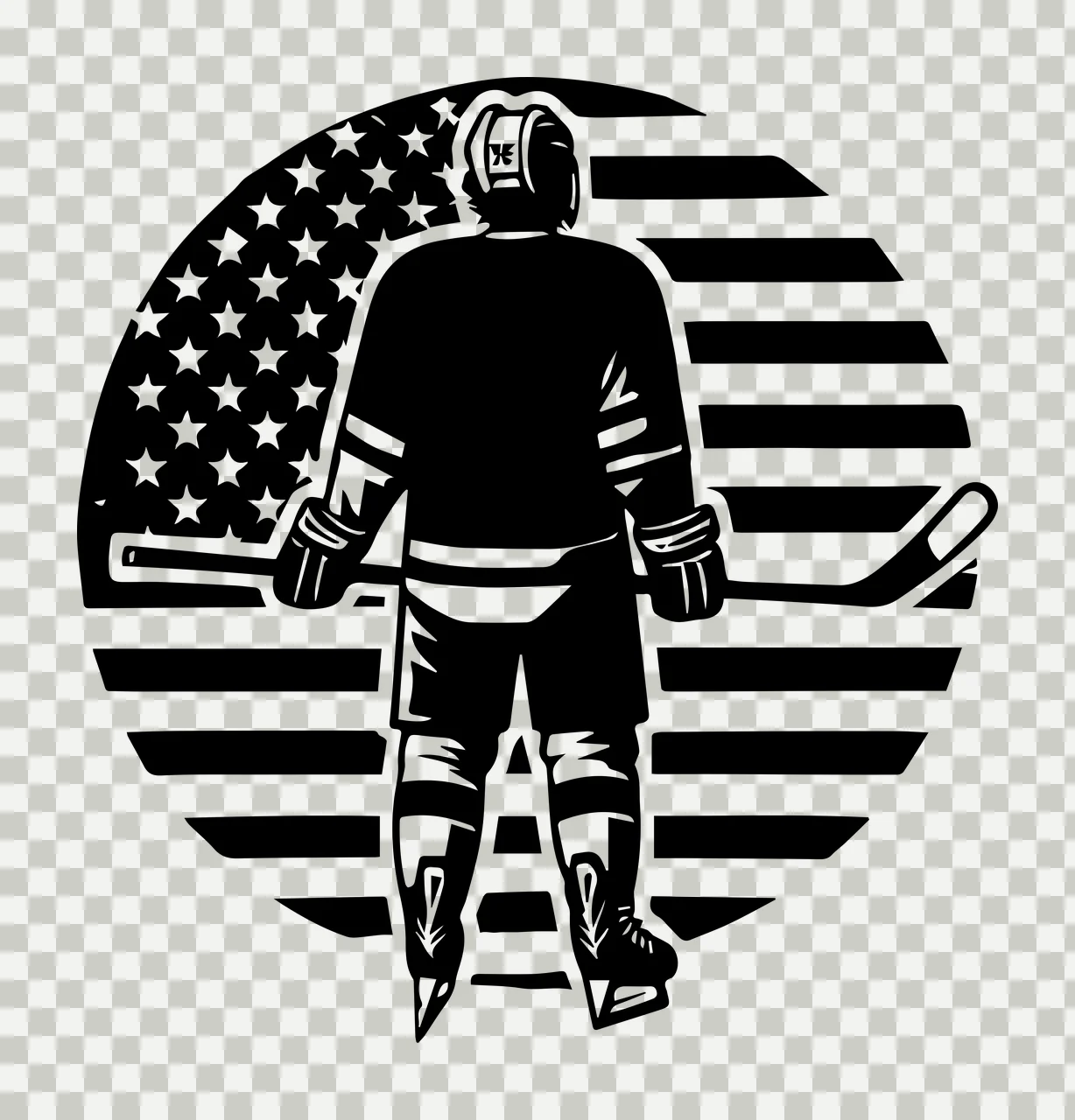 Hockey Player Silhouette With Circle Flag standing stick skates transparency and detail preview thumbnail