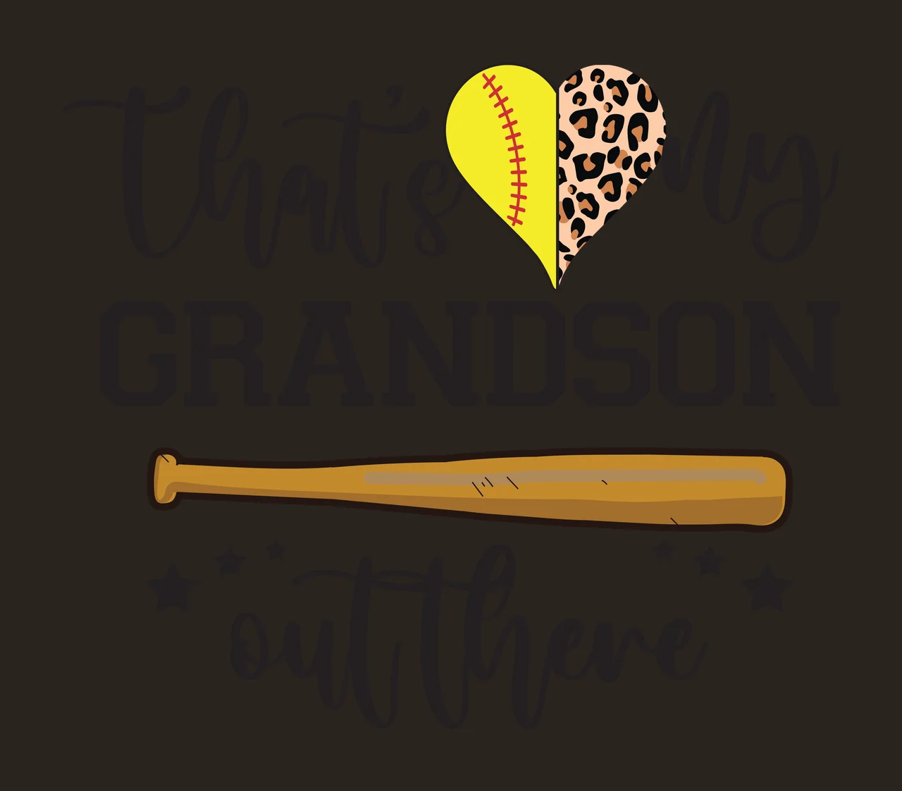 That's my GRANDSON out there sports typography Design with heart icon, softball pattern, leopard print and wooden bat in black, yellow and red contrast preview thumbnail