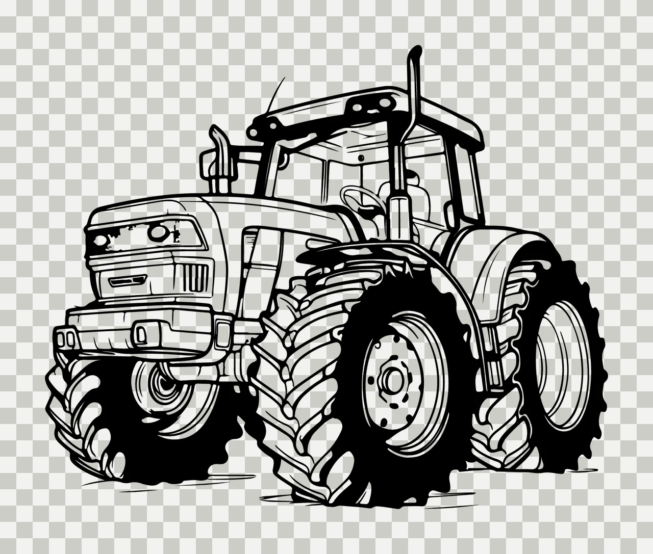 Tractor Illustration With Large Tires exhaust pipe line art transparency and detail preview thumbnail