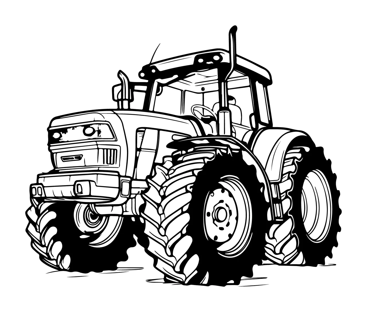 Tractor Illustration With Large Tires exhaust pipe line art