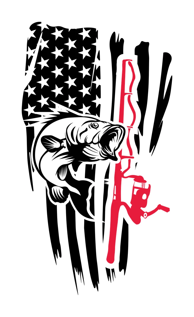 Fishing Distressed Flag With Bass fish jumping rod stars stripes