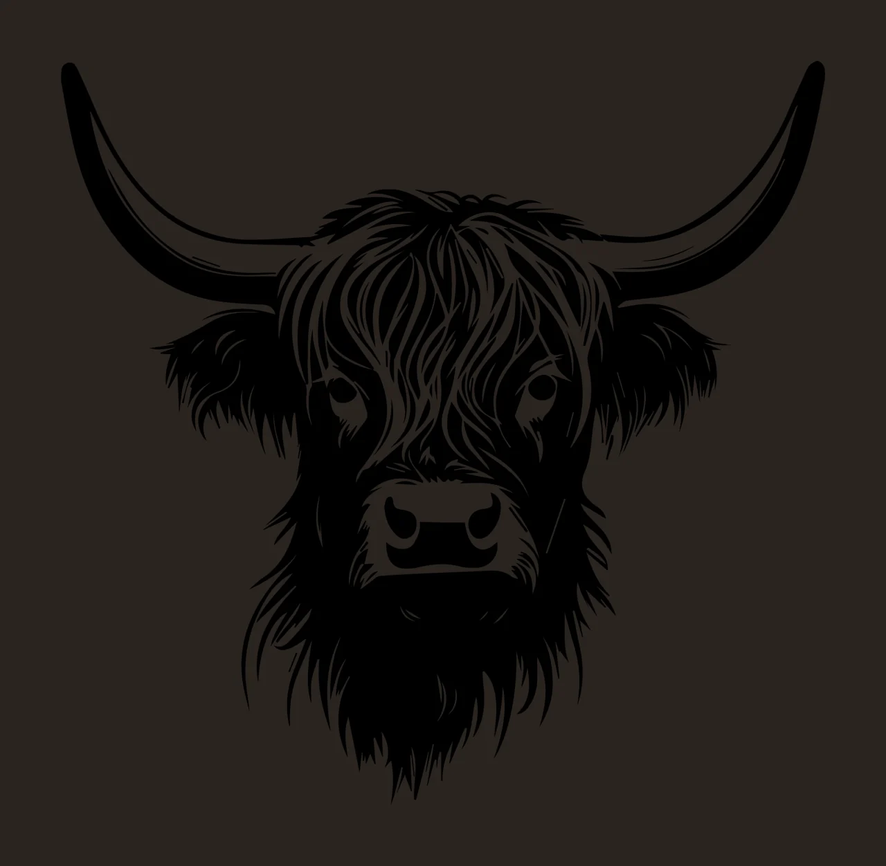 Highland Cow Cattle Head Silhouette horns hair eyes snout black contrast preview thumbnail