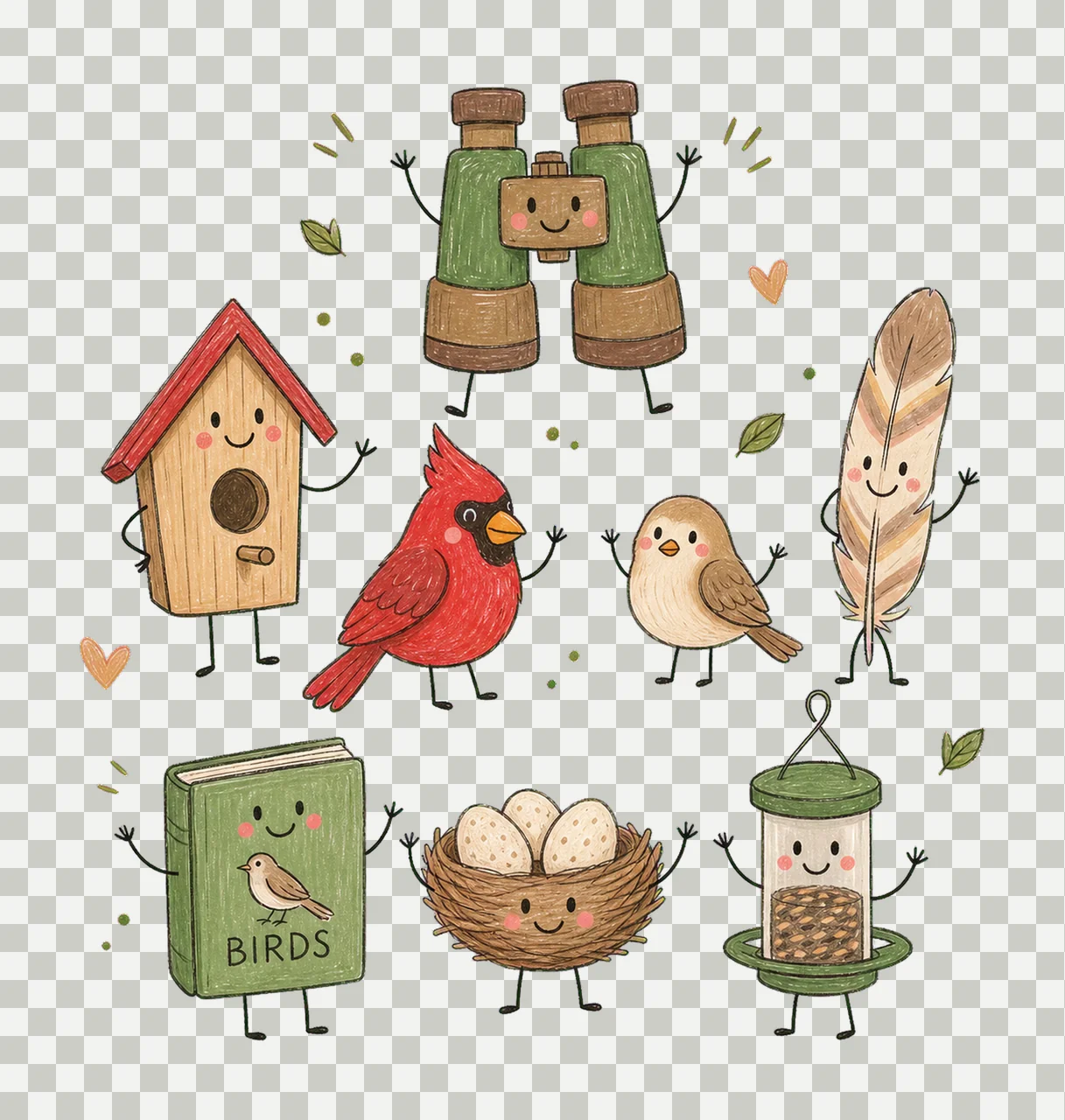 Bird Watching Doodle Crew Cute Birdwatcher Variation B transparency and detail preview thumbnail