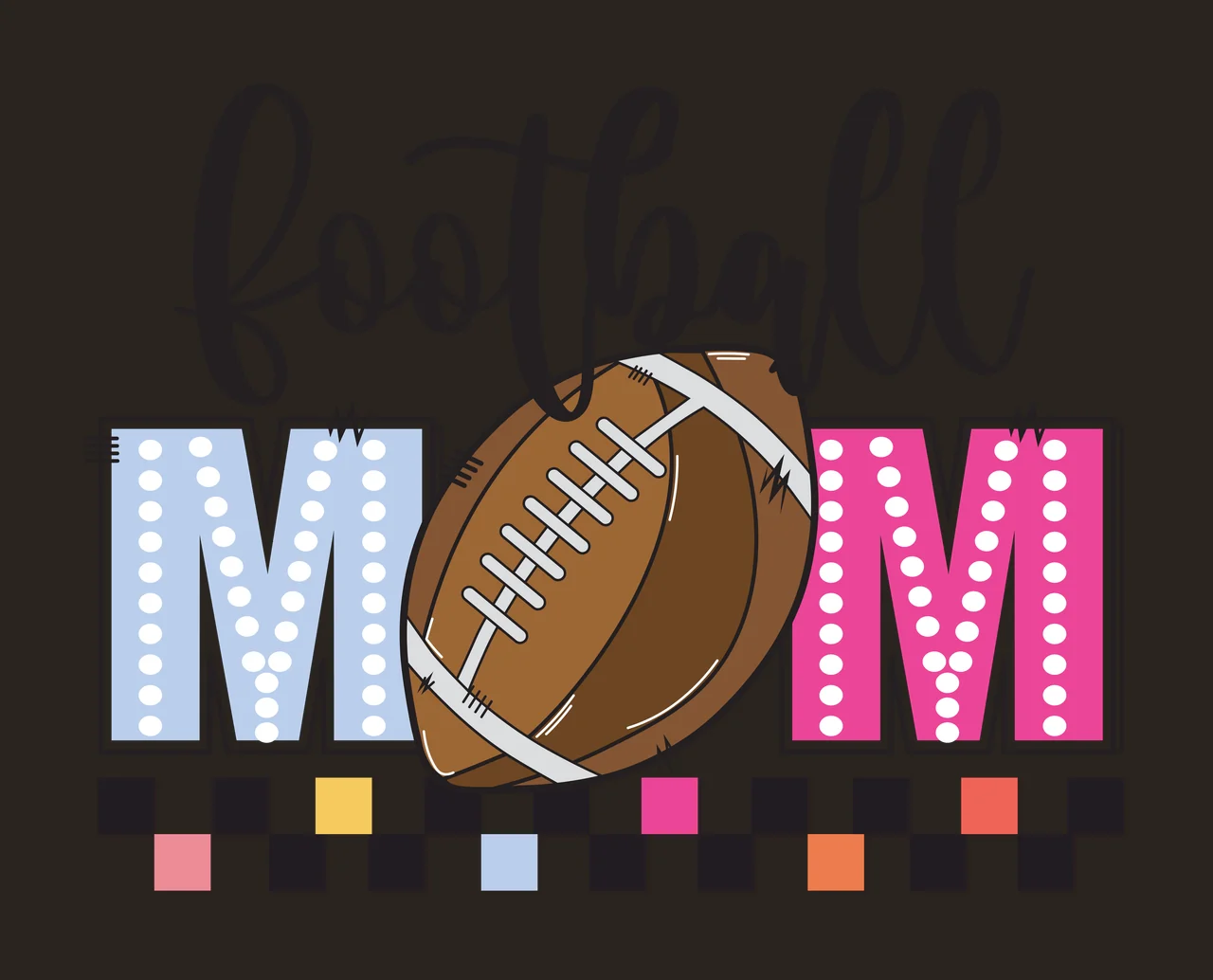 Football Mom Graphic With Checkered Bar black white Plain sports contrast preview thumbnail