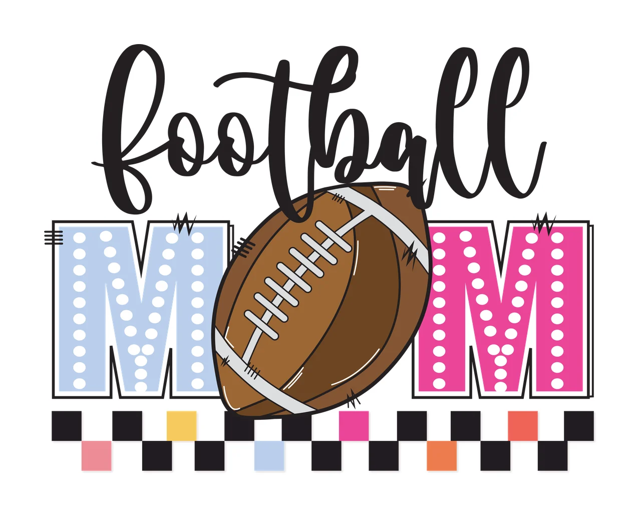 Football Mom Graphic With Checkered Bar black white Plain sports