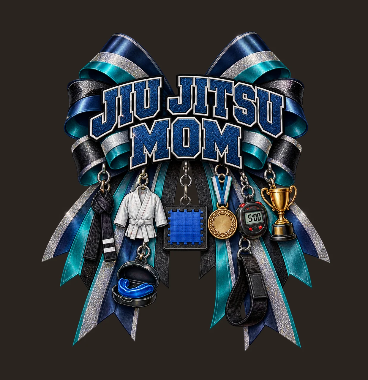 Jiu Jitsu Mom Bow Charm PNG, Patterned Varsity Mom Ribbon Clipart, Transparent Sublimation Digital Download contrast preview thumbnail