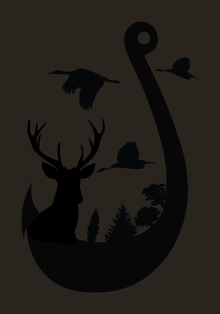 Deer Hook Head Silhouette With Flying Birds Inside fish trees contrast preview thumbnail
