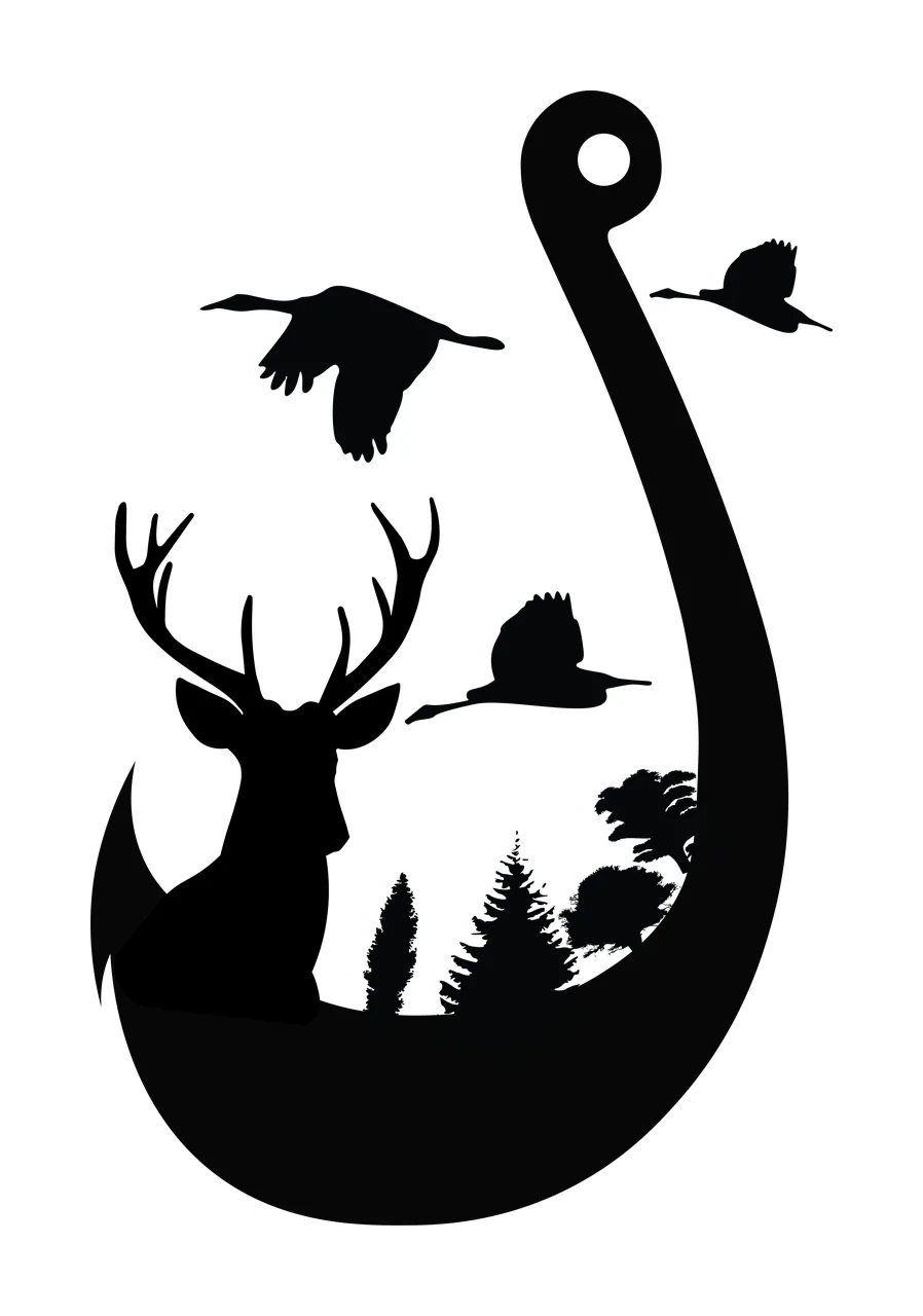 Deer Hook Head Silhouette With Flying Birds Inside fish trees