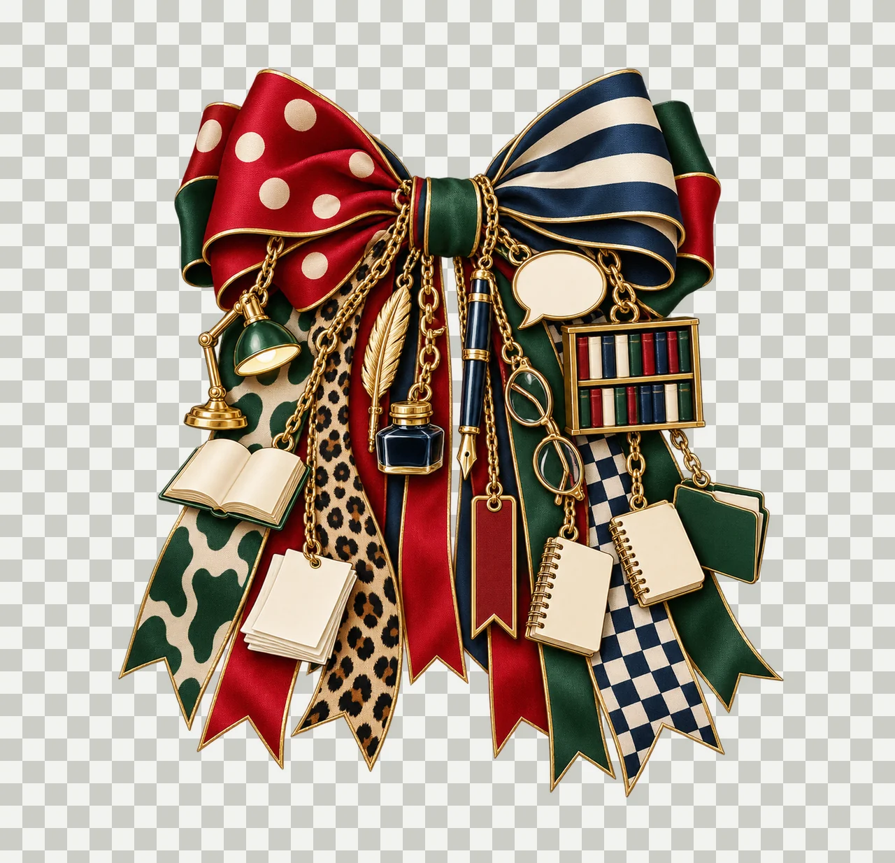 English Teacher Bow Charm PNG, Gold Chain Charms, Transparent Sublimation Design, Digital Download transparency and detail preview thumbnail