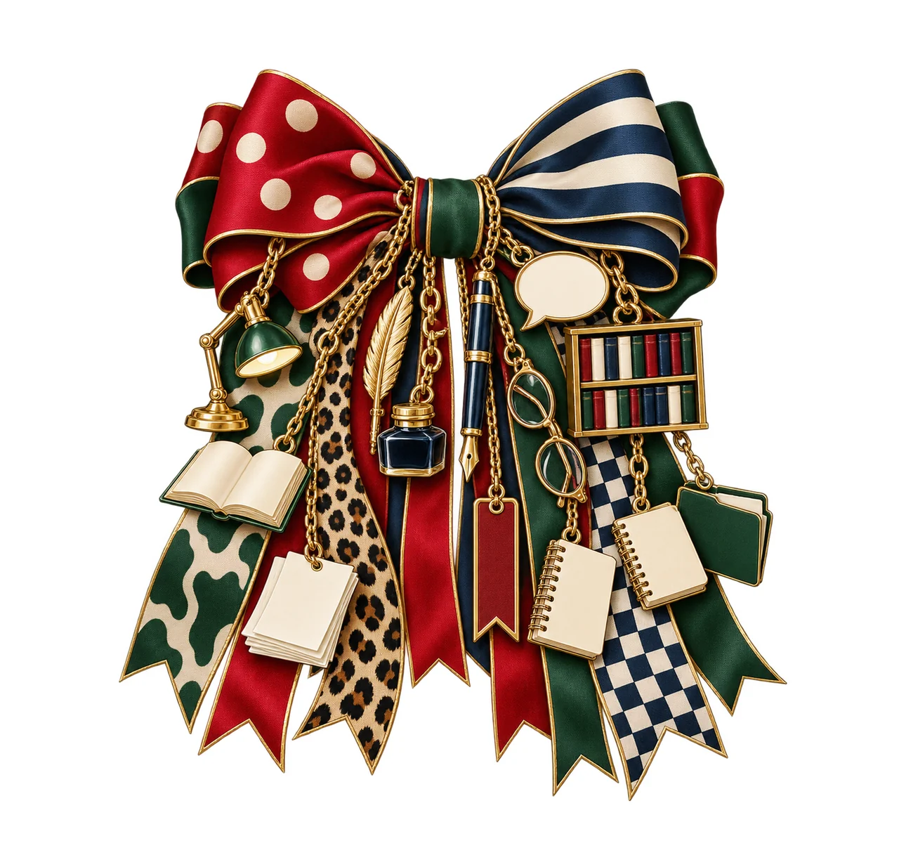 English Teacher Bow Charm PNG, Gold Chain Charms, Transparent Sublimation Design, Digital Download