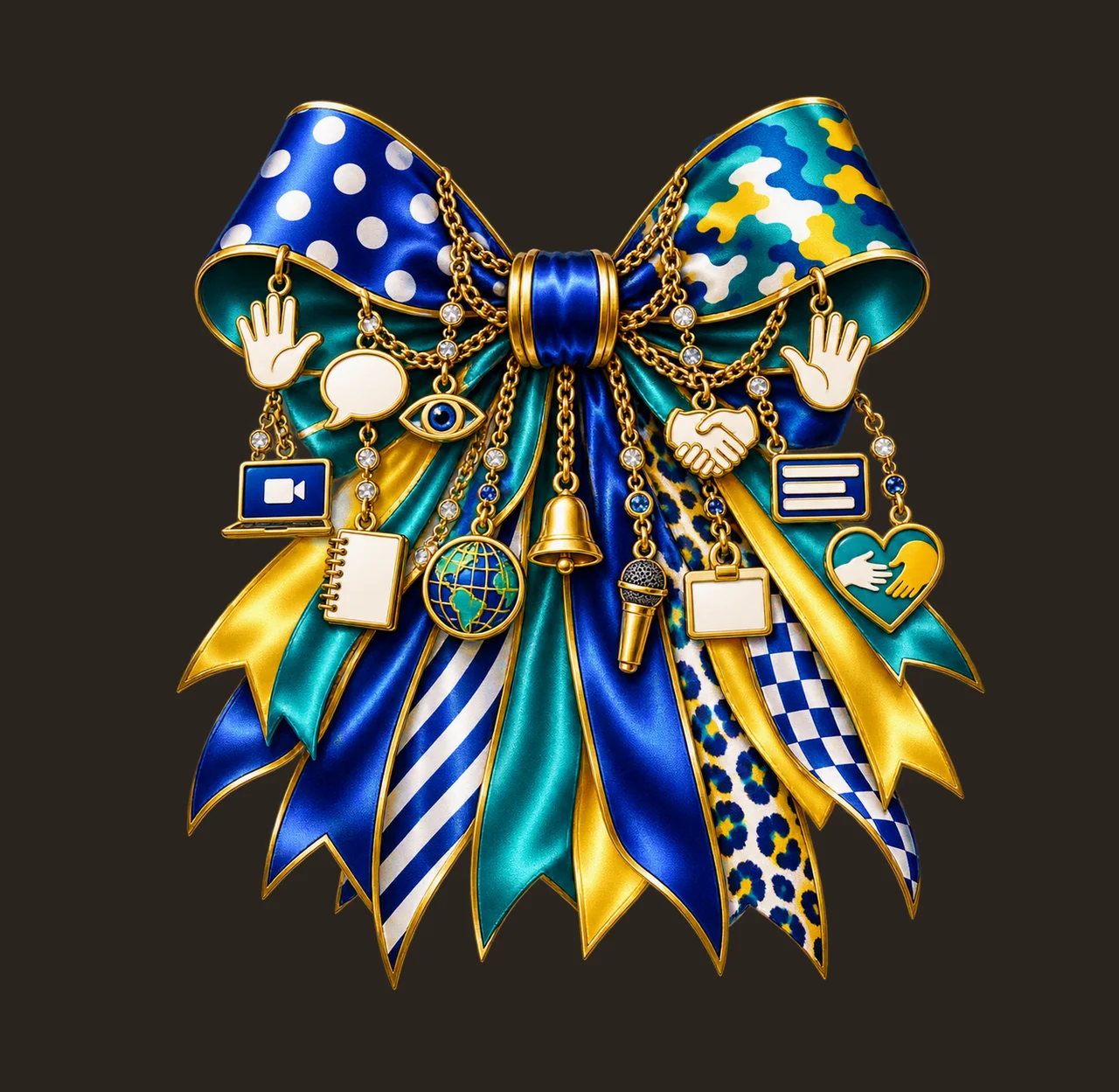 Sign Language Interpreter Bow Charm PNG, Themed Gold Chain Charms, Coquette Ribbon Sublimation Design, Transparent Digital Download contrast preview thumbnail