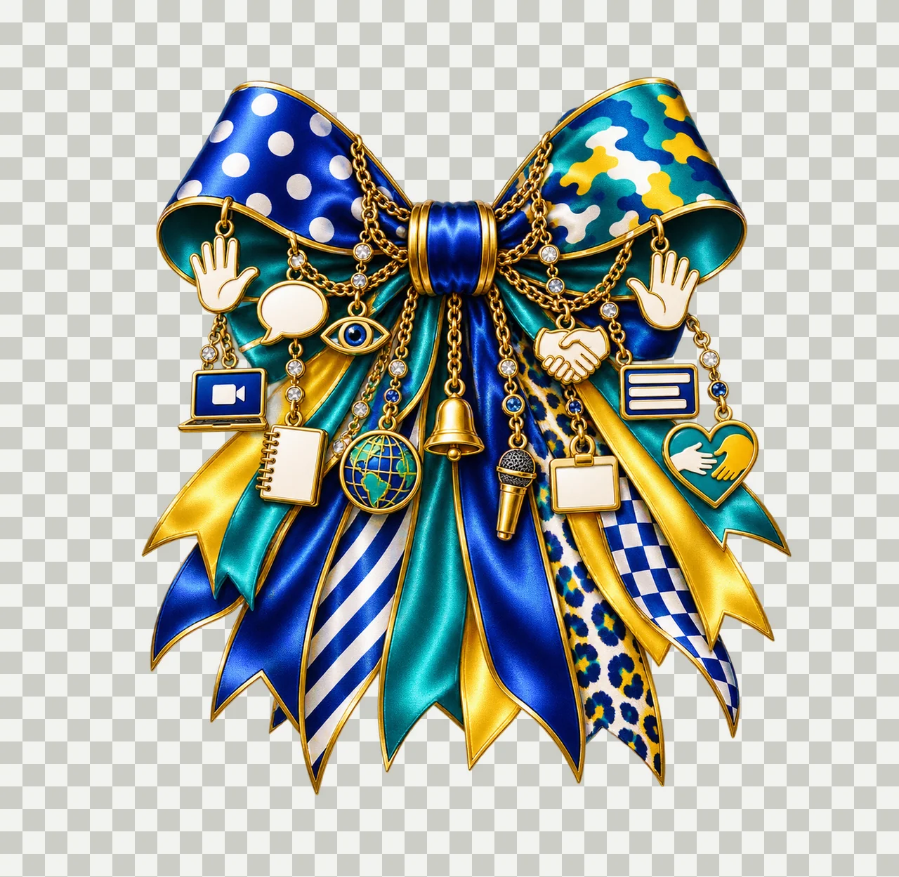 Sign Language Interpreter Bow Charm PNG, Themed Gold Chain Charms, Coquette Ribbon Sublimation Design, Transparent Digital Download transparency and detail preview thumbnail