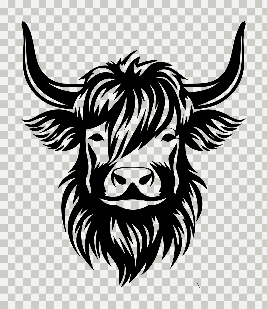 Highland Cattle Head Silhouette Illustration Facing forward transparency and detail preview thumbnail