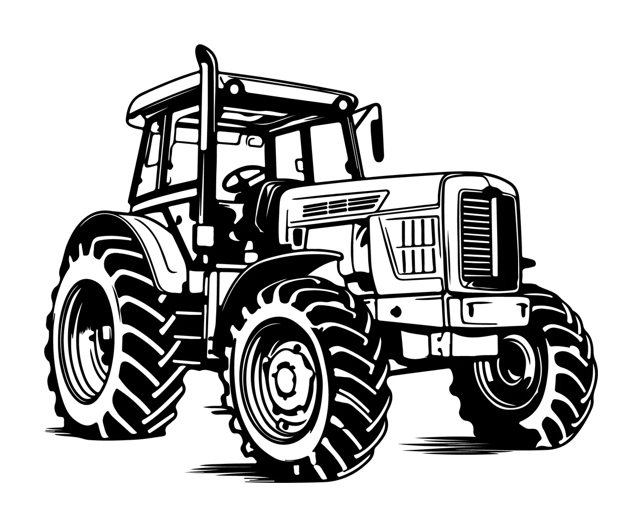 Tractor Side View With Large Tires cabin exhaust pipe line art