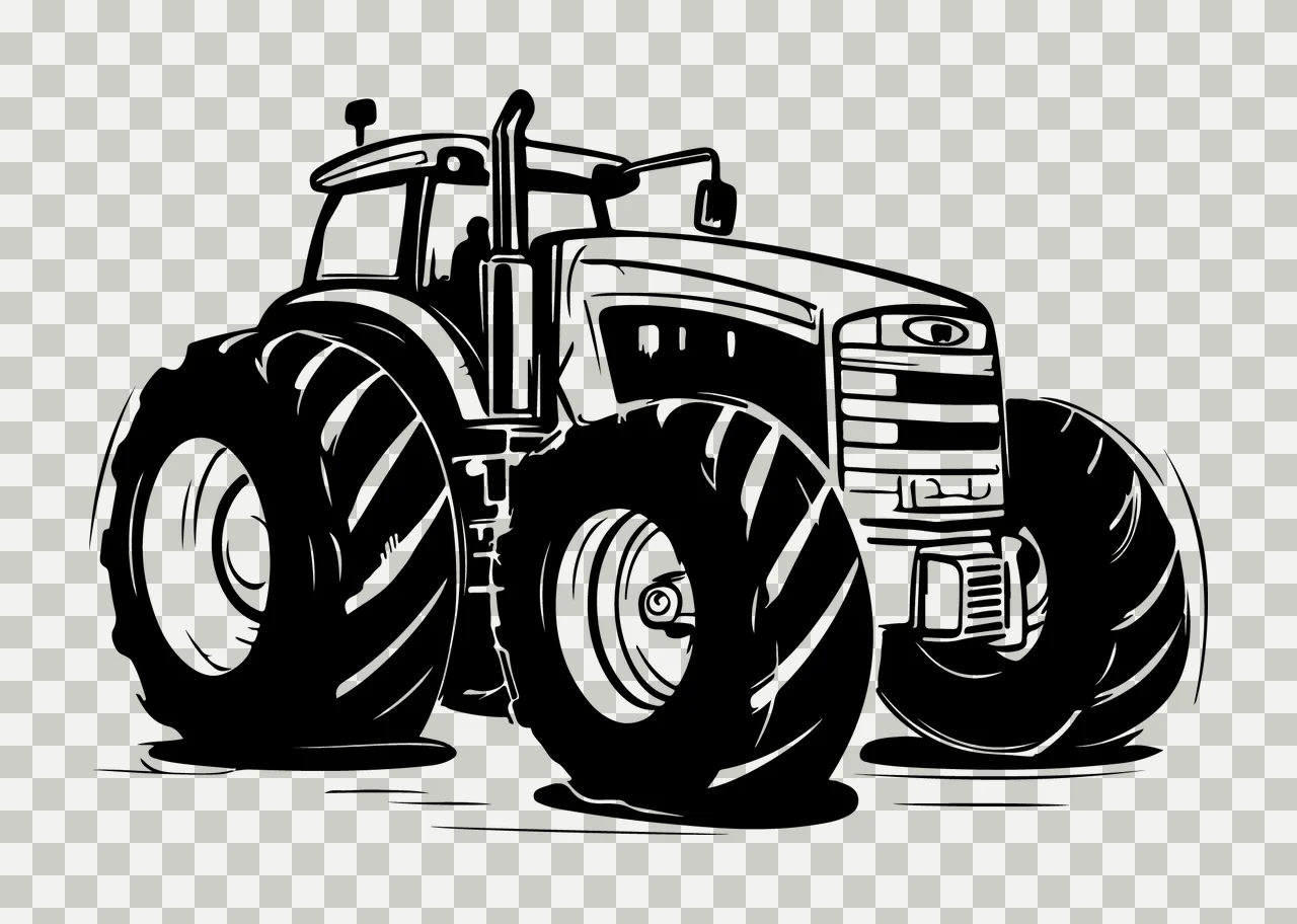 Large Wheeled Farm Tractor Silhouette stationary wheels black transparency and detail preview thumbnail