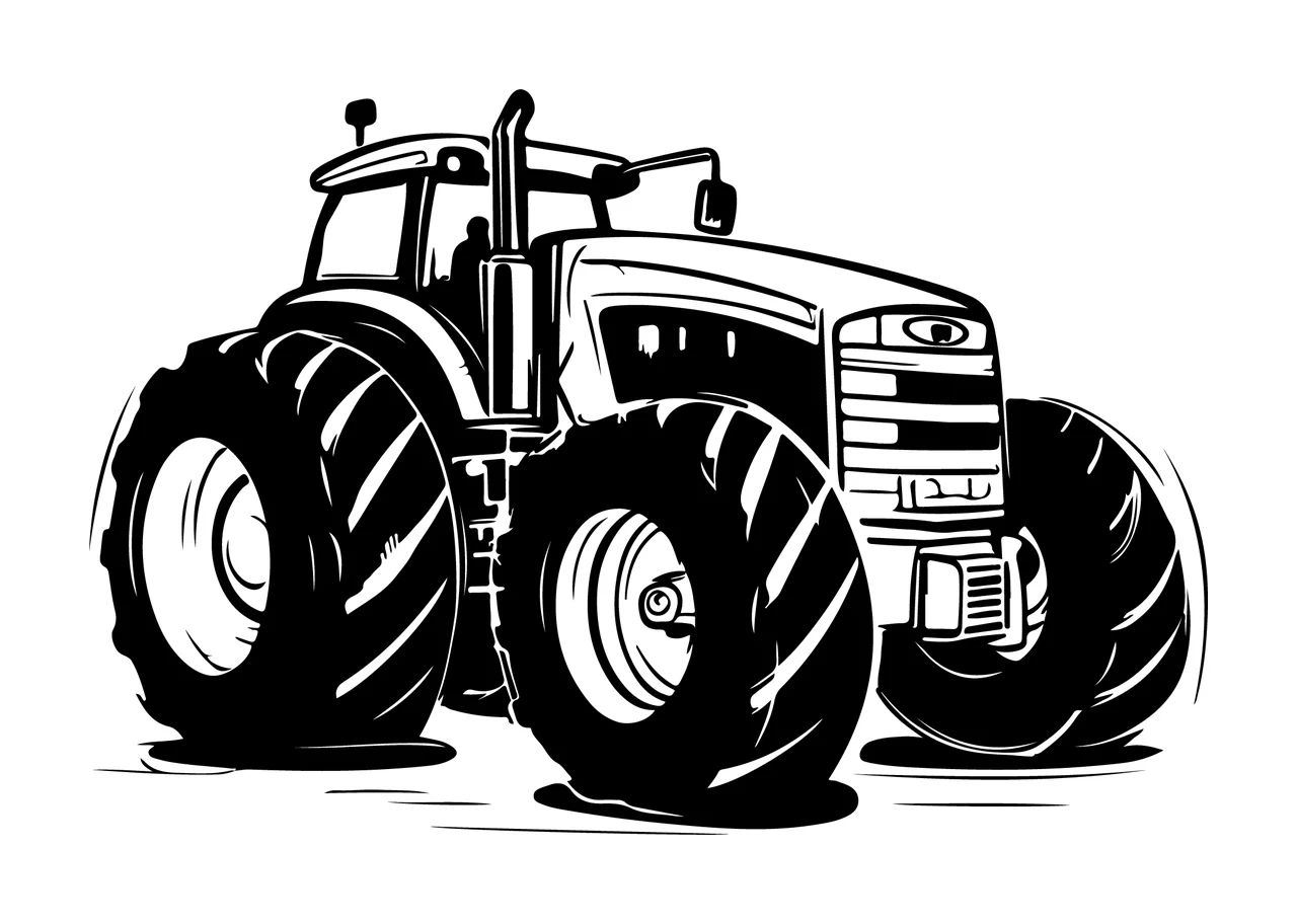 Large Wheeled Farm Tractor Silhouette stationary wheels black