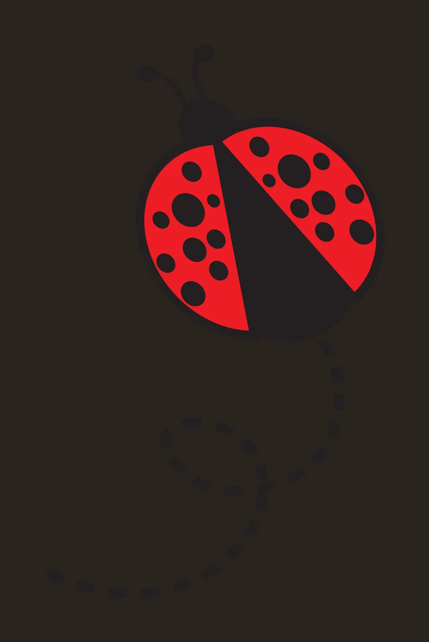 Ladybug design with red ladybug, black polka dots, black antennae and black dashed trail contrast preview thumbnail