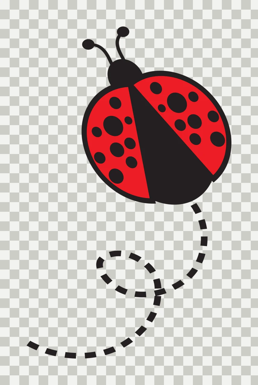 Ladybug design with red ladybug, black polka dots, black antennae and black dashed trail transparency and detail preview thumbnail