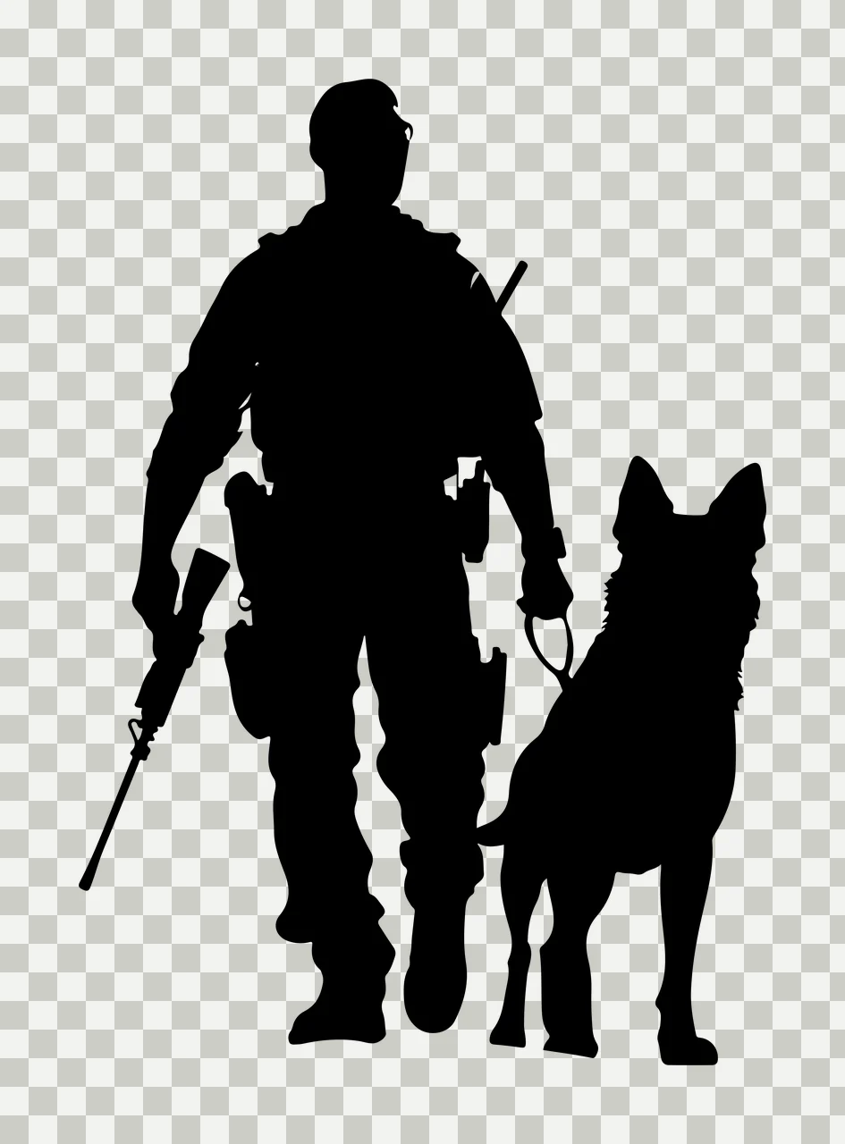 Dog Person With Firearm walking leash gear silhouette black transparency and detail preview thumbnail