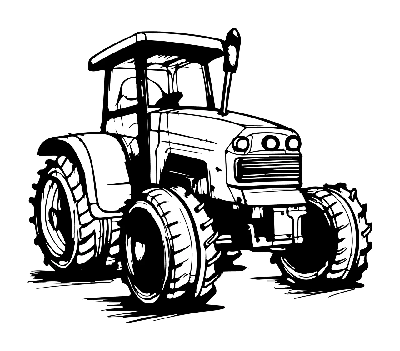 Tractor Facing Right Line Illustration stationary cab tires