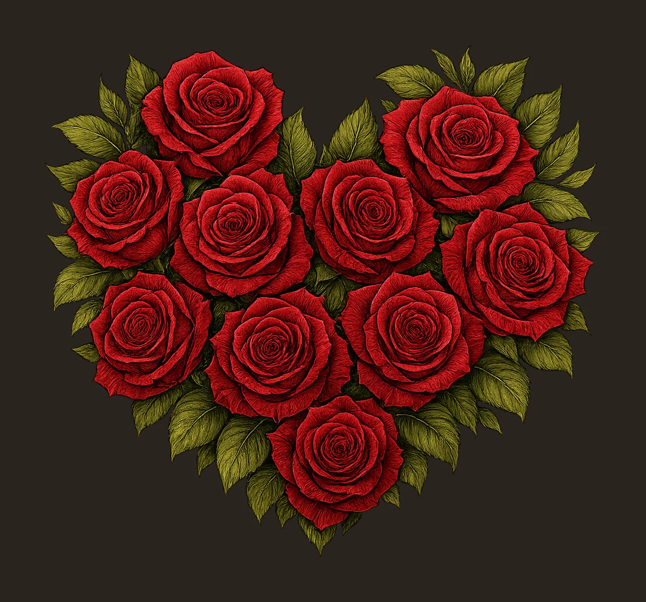 Retro Valentine Heart with Roses Coquette Valentine Flowers contrast preview thumbnail