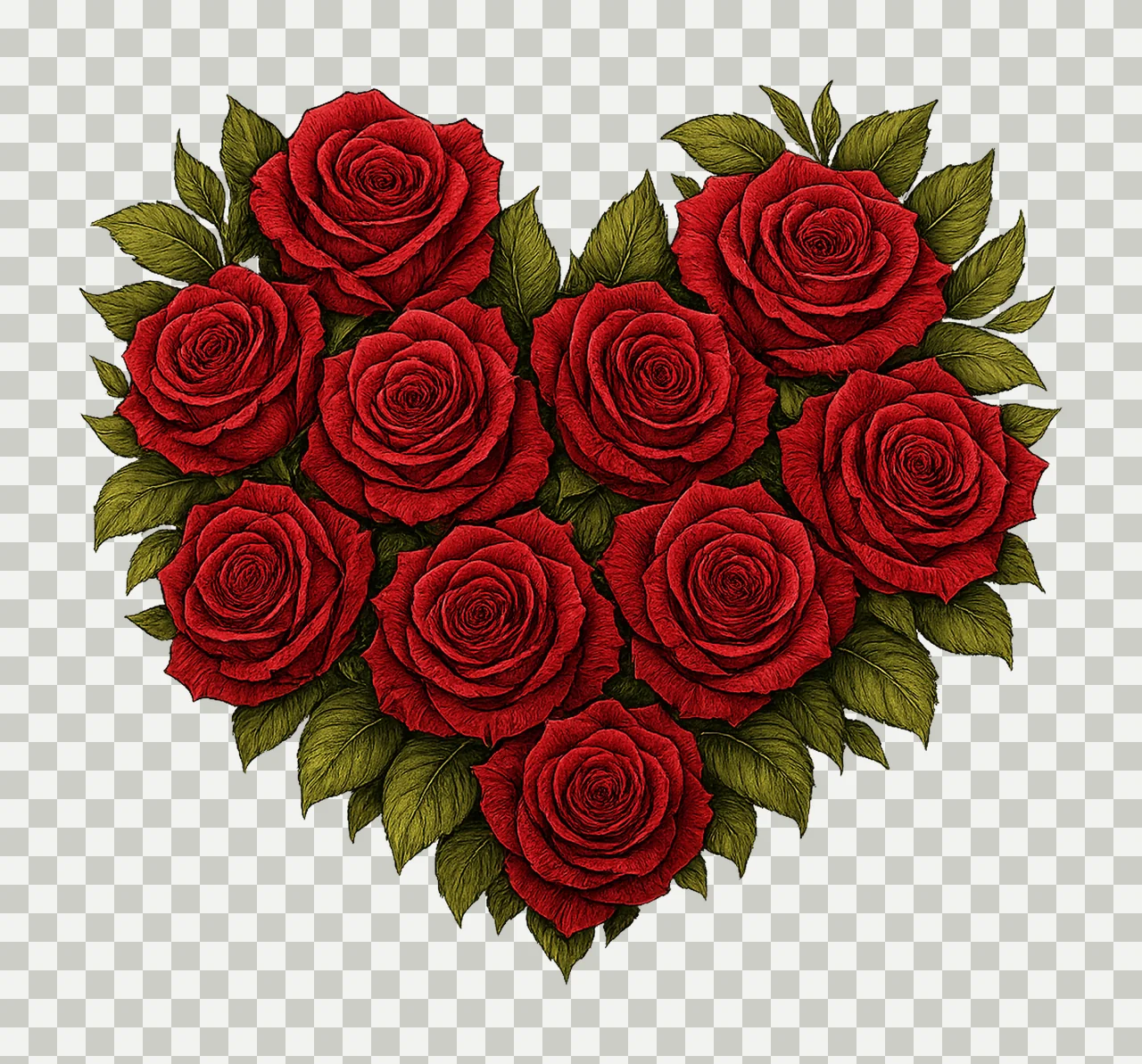 Retro Valentine Heart with Roses Coquette Valentine Flowers transparency and detail preview thumbnail