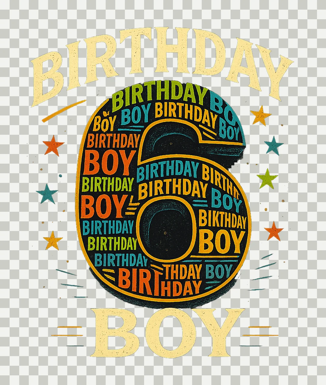 6th Birthday Boy Sublimation Design Birthday Shirt Artwork transparency and detail preview thumbnail