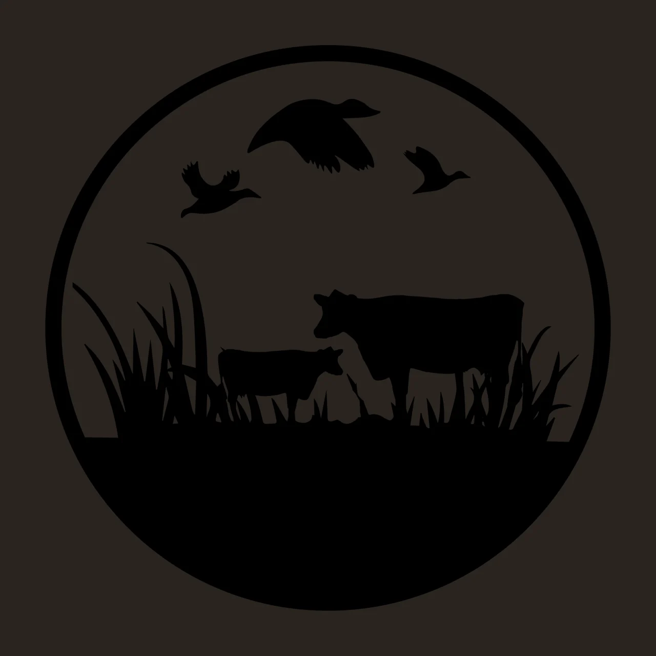 Cow Cows And Ducks In A Field standing calf grass silhouette contrast preview thumbnail