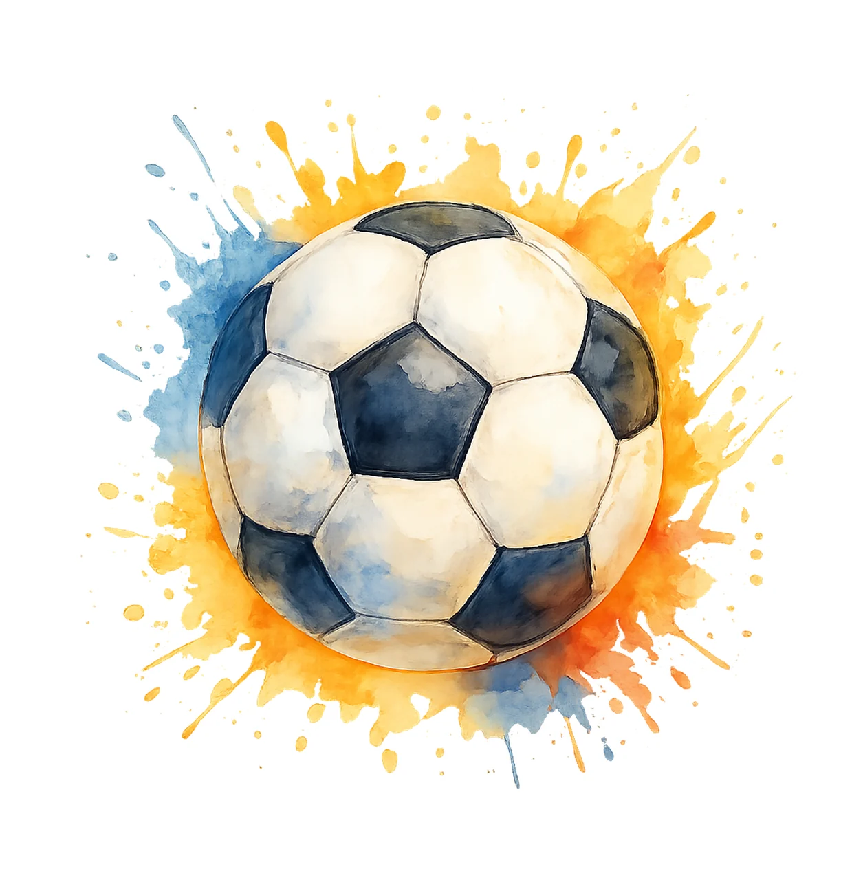 Sport Soccer Ball Splash With Watercolour blue yellow black