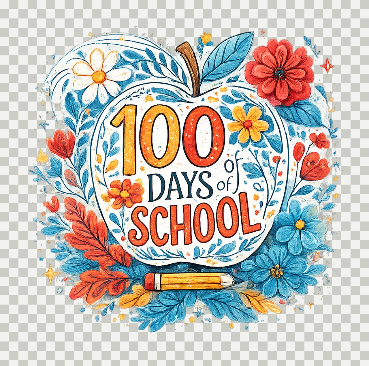 Retro 100 days of school Happy 100 days design Preppy transparency and detail preview thumbnail