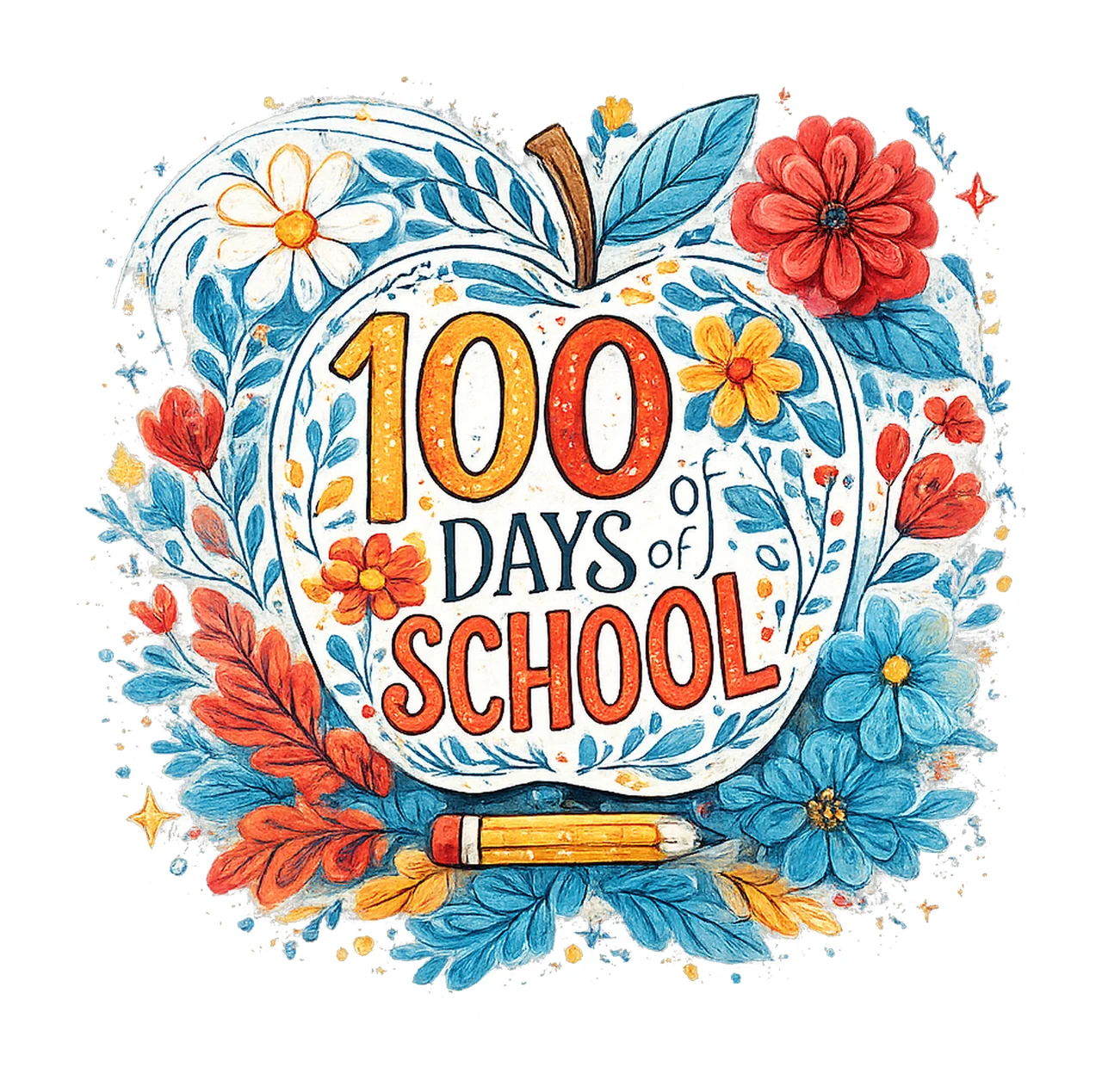 Retro 100 days of school Happy 100 days design Preppy
