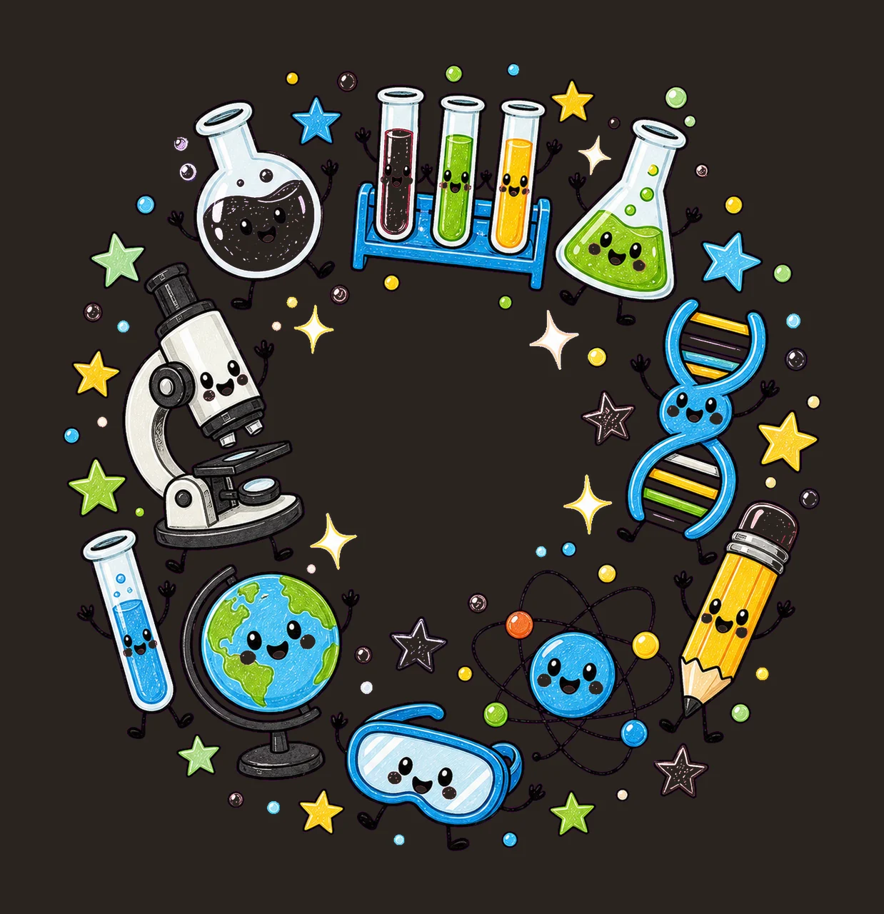 Science Teacher Doodle Characters STEM Teacher Design STEM contrast preview thumbnail