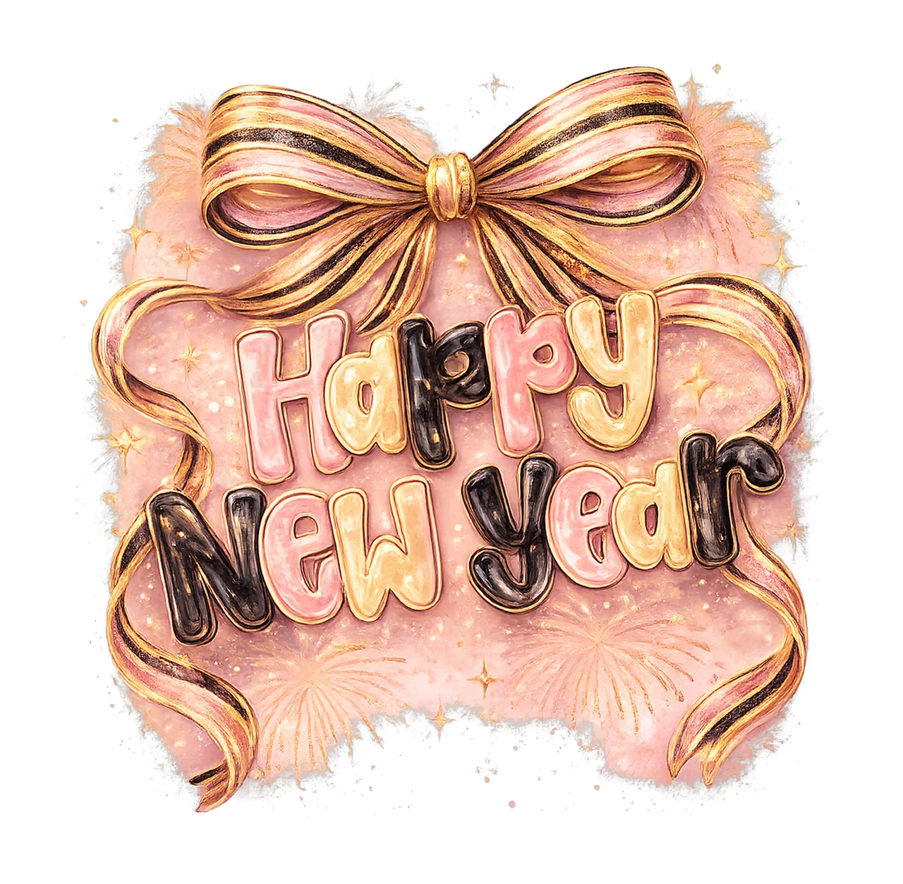 Coquette New Year 2026 Happy New Year Glitter Design Pink