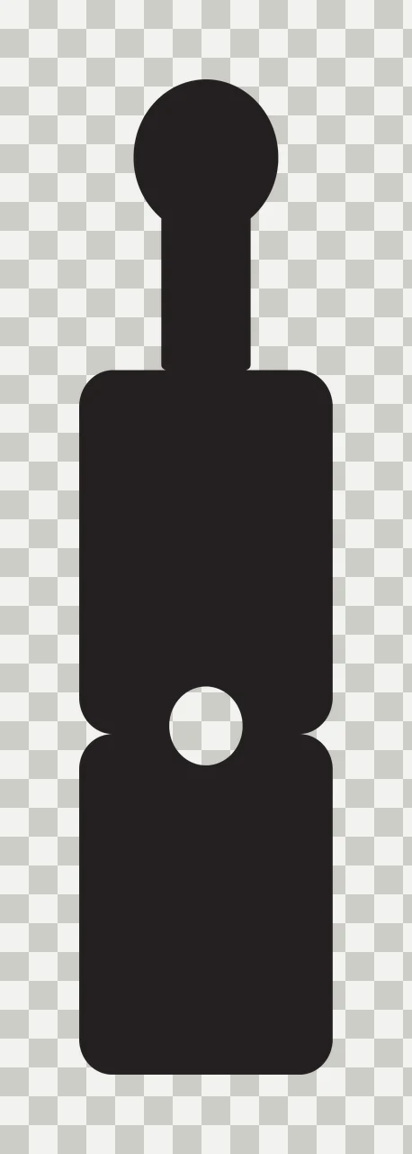 Handheld device silhouette Illustration with circular top, narrow neck, rounded rectangular body and circular cutout in black and white transparency and detail preview thumbnail