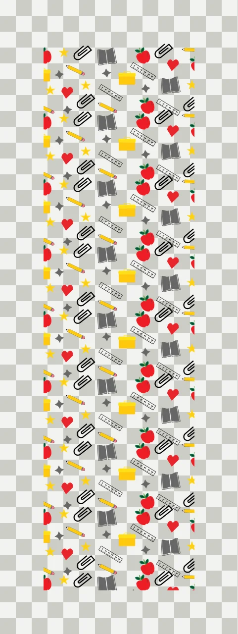 School Supplies Icon Vertical Pattern paperclip book pencil transparency and detail preview thumbnail