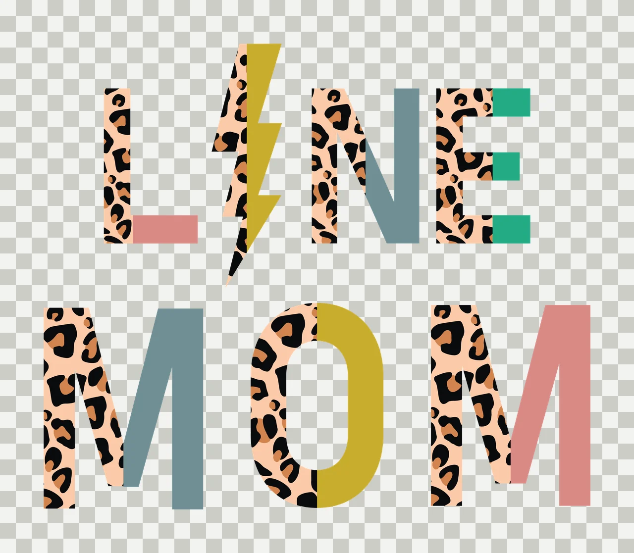 Line Mom Leopard Lightning Bolt L I N silhouette black white transparency and detail preview thumbnail