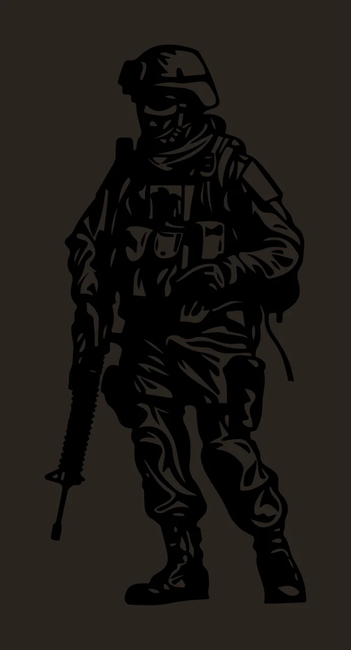 Soldier With Rifle Silhouette standing gear black white uniform contrast preview thumbnail
