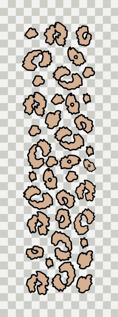 Leopard print pattern Illustration with leopard rosettes, animal spots, black outlines and tan fill in beige transparency and detail preview thumbnail