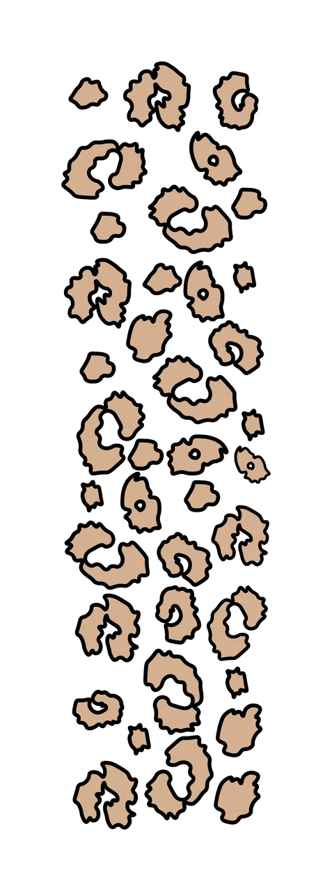 Leopard print pattern Illustration with leopard rosettes, animal spots, black outlines and tan fill in beige